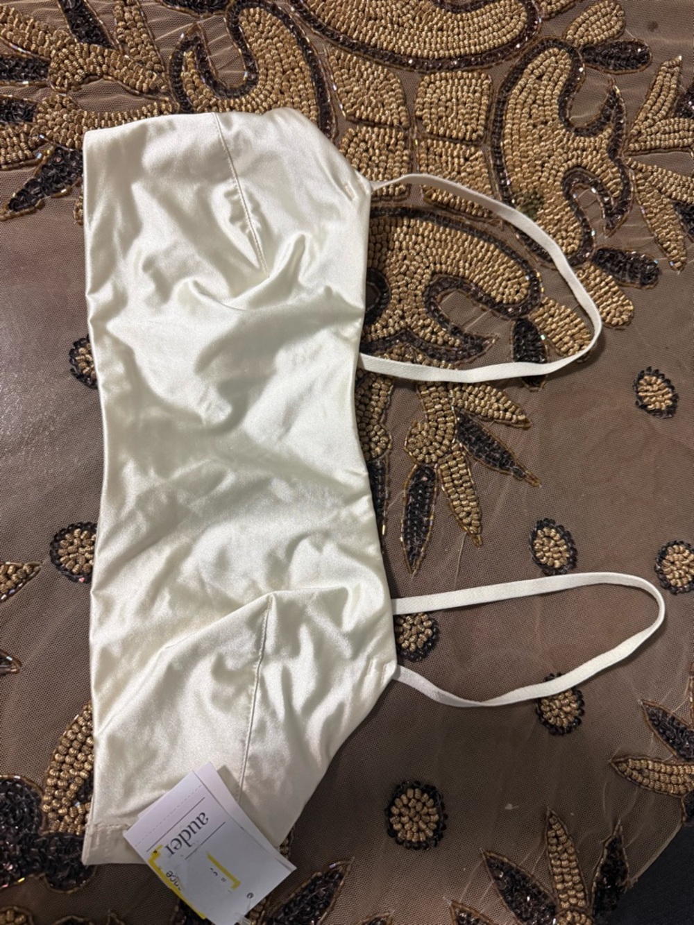 Auden Satin Stretch Bandeau Bralette in Cream - Picture 2 of 3